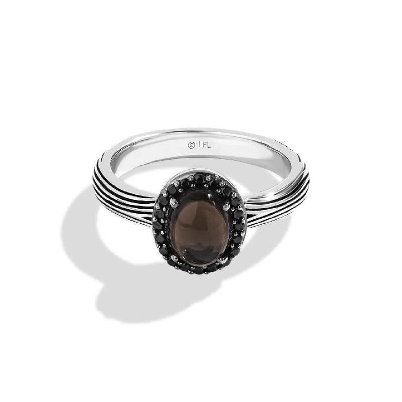 Ladies rose gold ring -EWOK™ WOMEN'S RING 1/6 CT.TW. Black Diamonds, Smoky Quartz, Sterling Silver with Black Rhodium