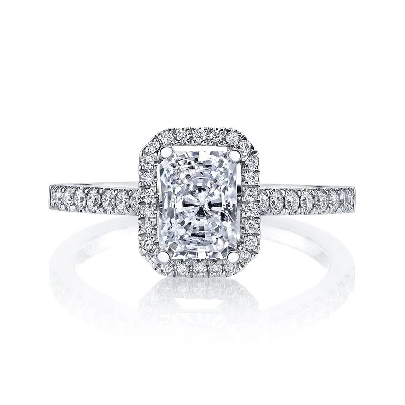 Ladies asymmetrical ring -Solitaire Ring Setting With Diamond Halo and Band